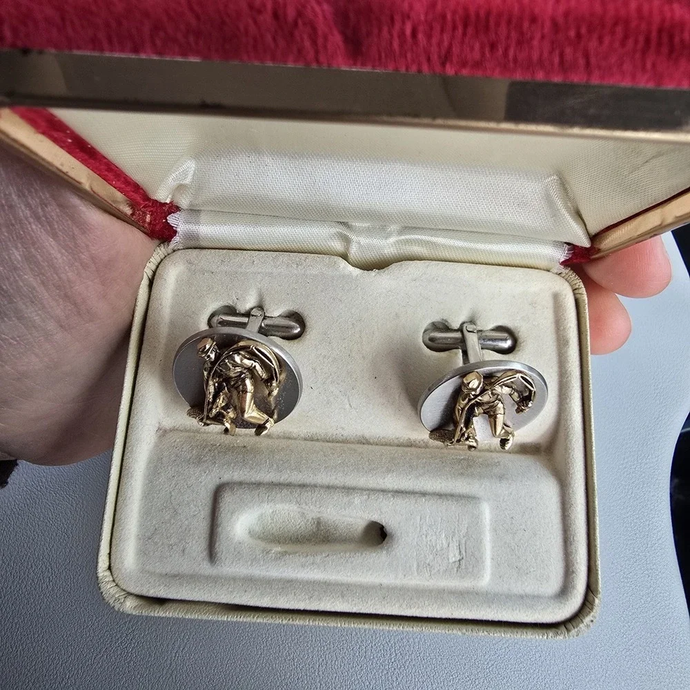 Vintage SWANK Cufflinks Silver & Gold Tone Scythe Man Father Time Reaper Motif‎